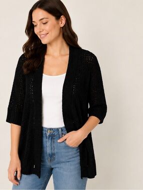 Sonoma Lifestyle Open Knit Cardigan Sweater Dark Grey XL